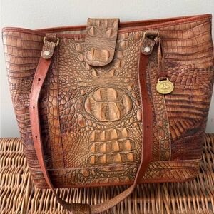Brahmin Elegant Brown Crocodile-Embossed Tote Bag
